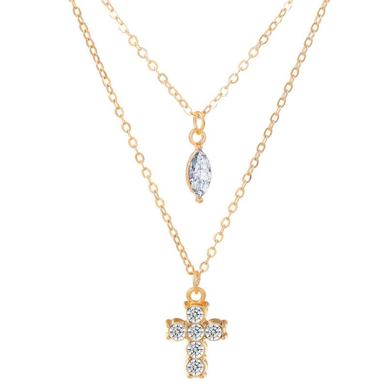 Light Luxury Double layered Layered Necklace European and American Street Shooting Water Droplet Sparkling Diamond Collar Chain