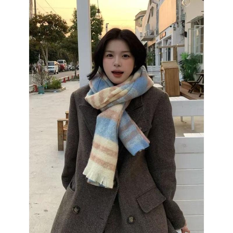 Korean Mohair Scarf Long Thickened Warm Neck Shawl Women's Outer Warm Versatile Ancient Knitted Scarf