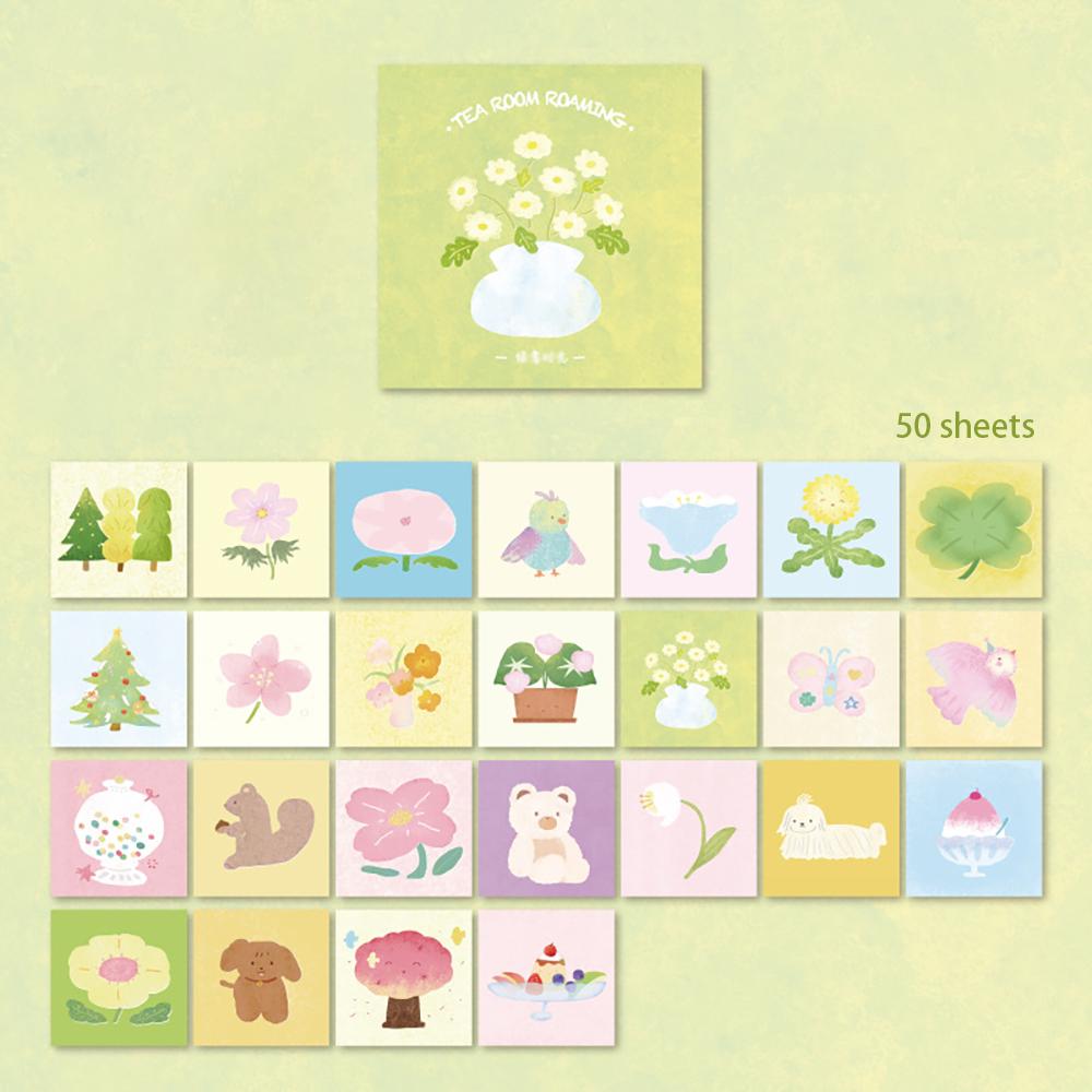 

50 sheets Material Book Tea Room Roaming Cute Creative Patterns Handmade Account Diary Primer Memo зелёный