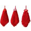 3Pcs Cartoon Red Chenille Hand Towel Hanging Soft Towels for Kitchen Bathroom Quick Dry Handkerchief Home Cleaning Towel