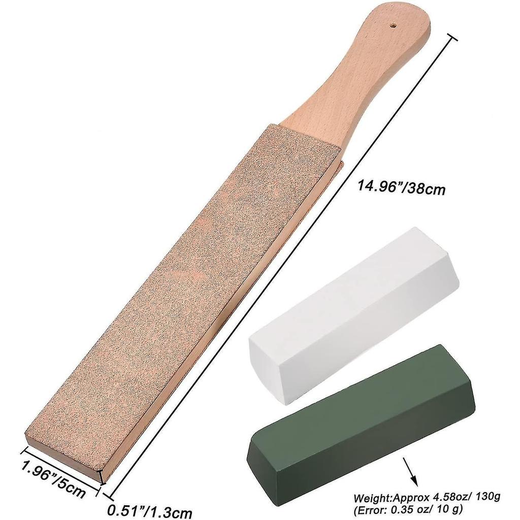 3 Pieces Leather Strops Kit, Paddle Strop Double Sided Leather Blocking Block With White Green Polis