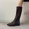 Sheepskin Version Fashionable Retro Square Head Leather Boots New Versatile and Thin Knight Boots Temperament Women's Boots