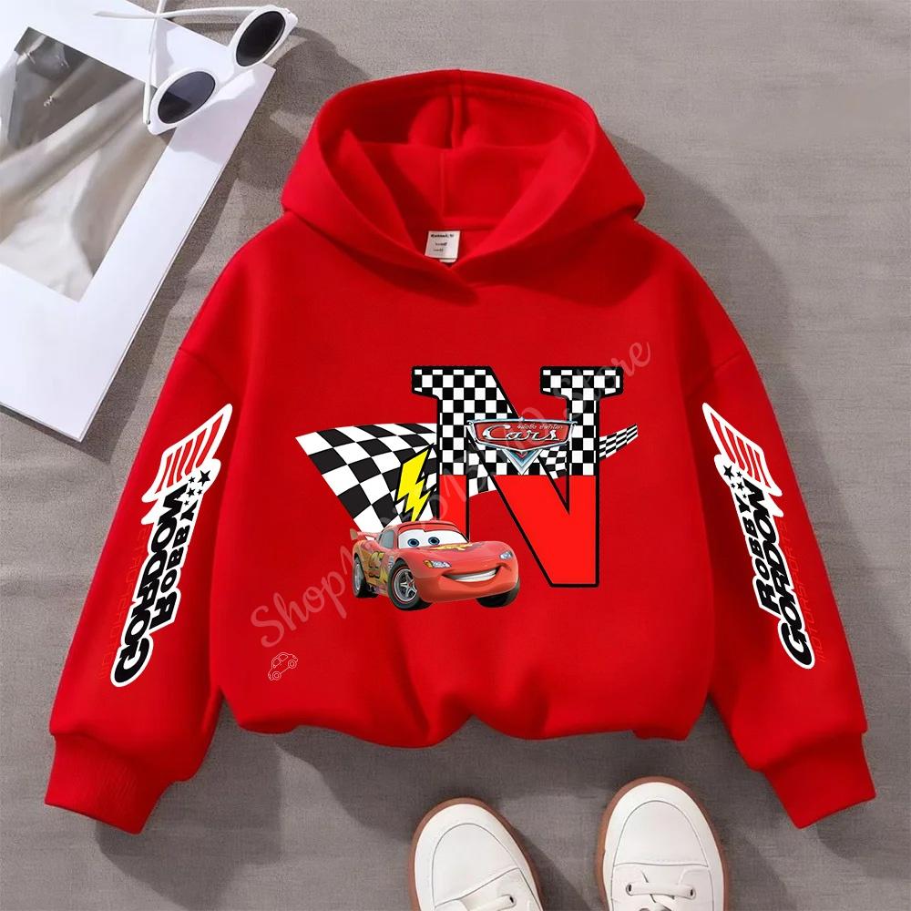 Cartoon Car Lightning McQueen Children's Pullover Hoodies Creative Anime A-Z  Letter Patterns Sweatshirt Kid Fashion Casual Top