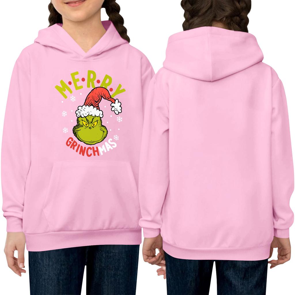 Barne langermet løstsittende genser med hette, snøring og ensfarget