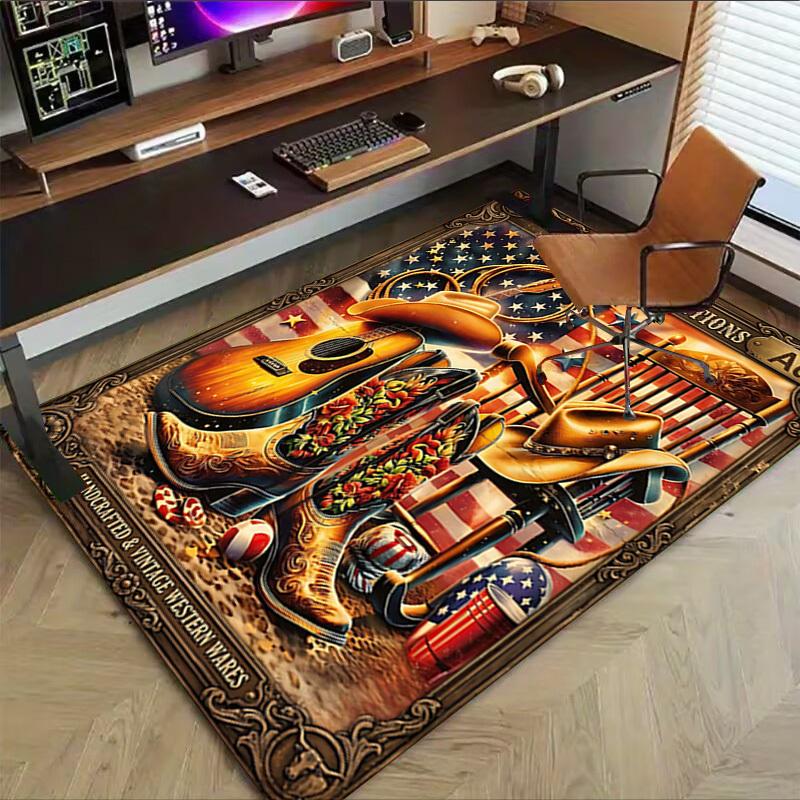1PC American Traditions Handcrafted Western Wares Non-Slip Floor Carpet Compatible for Office&Living Room&Bedroom&Dining room - Soft & Pattern-G0386