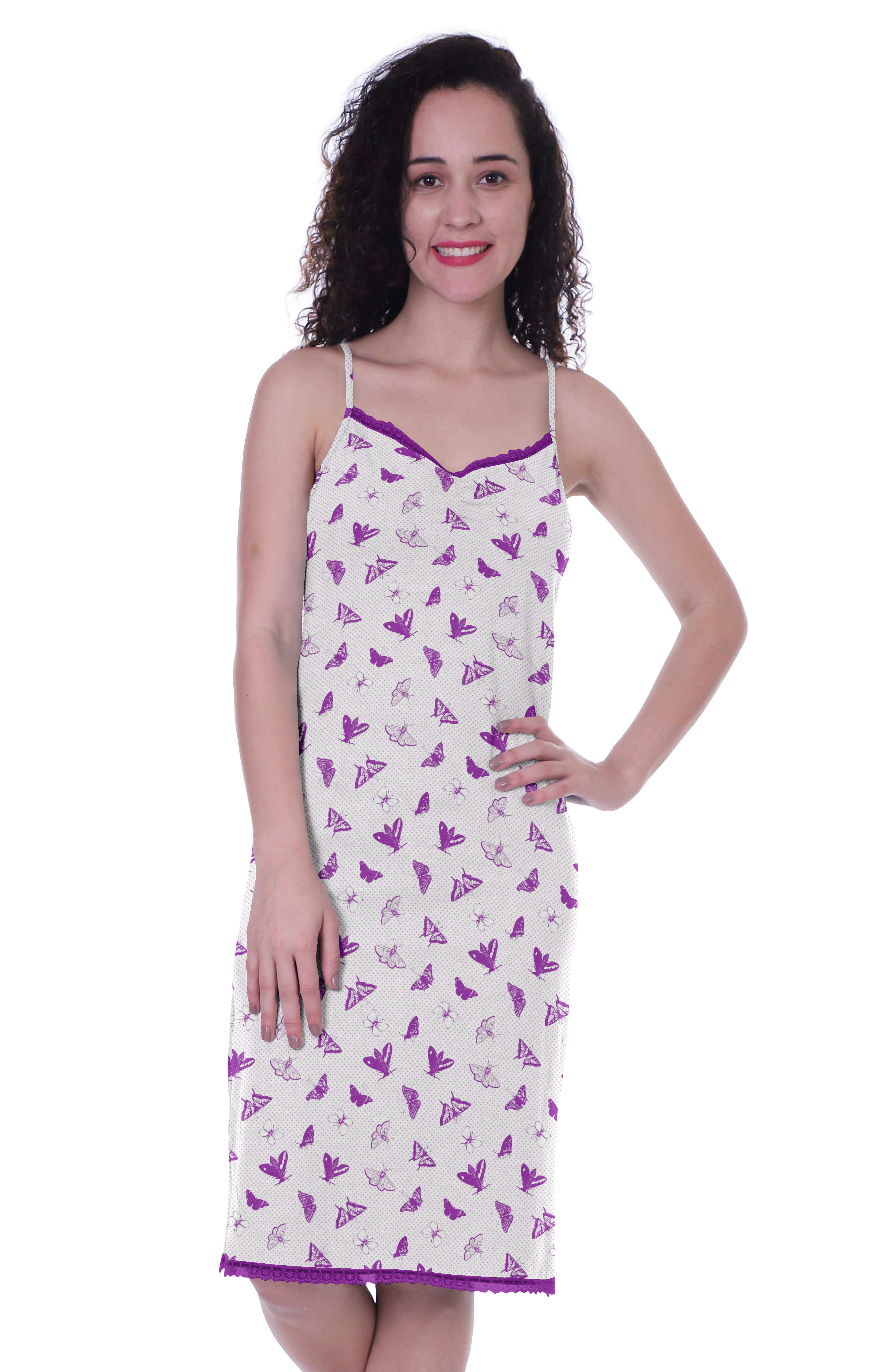 

Moomaya Printed Spaghetti Strap Nightgown For Women s Lace V-Neck Sleepwear XXL фіолетовий