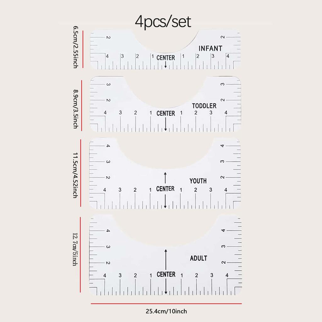 4pcs/set, T-shirt alignment ruler, T-shirt measuring ruler, sewing center design ruler, sewing tool accessories