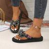 Fashion Women's Flat Sandals Summer New Round Head with Toe Drill Butterfly Knot Thick Sole Non-slip Slippers