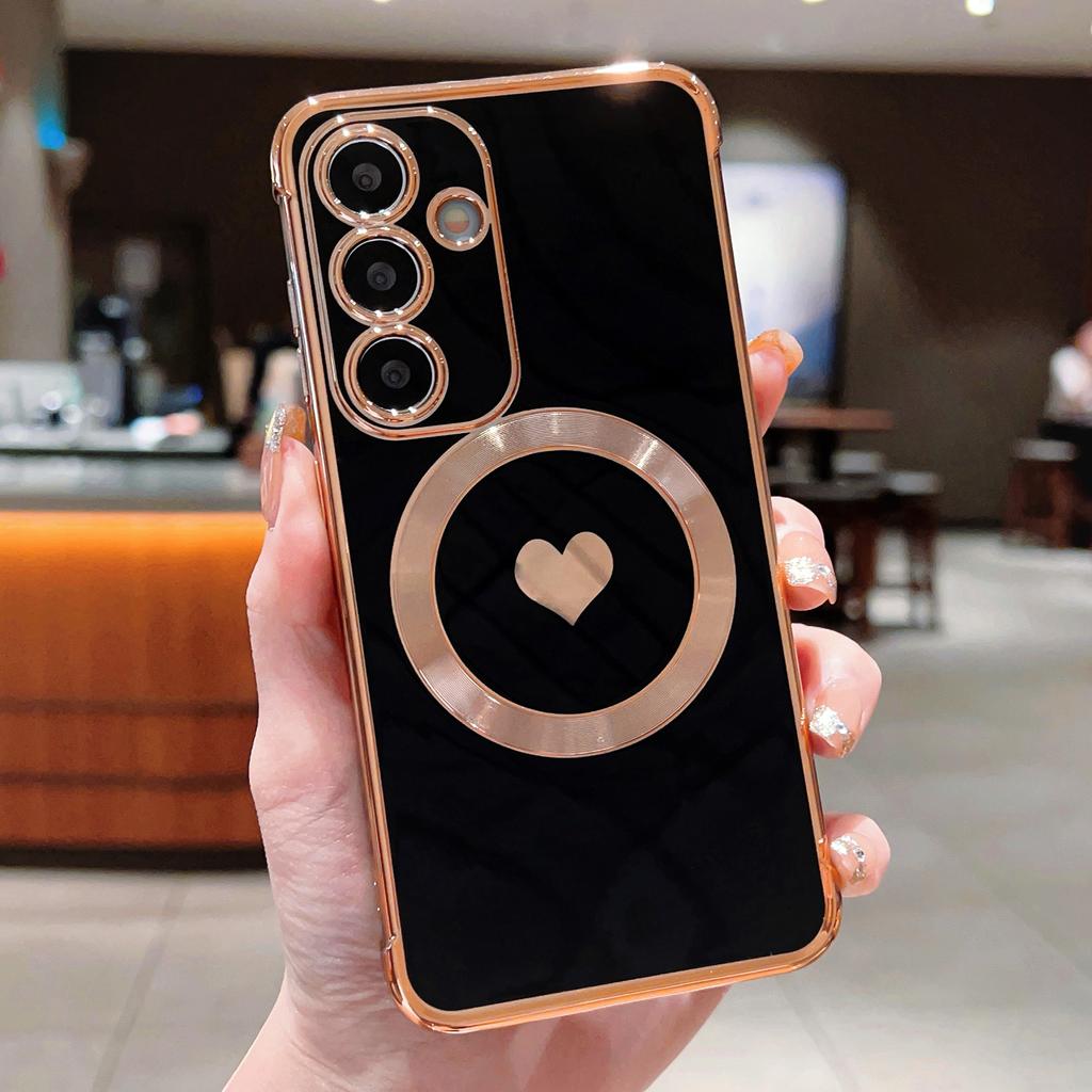 Für Samsung Galaxy S24+ Magnetische Hülle Galvanisiertes Design TPU Handyhülle Liebesherz-Muster
