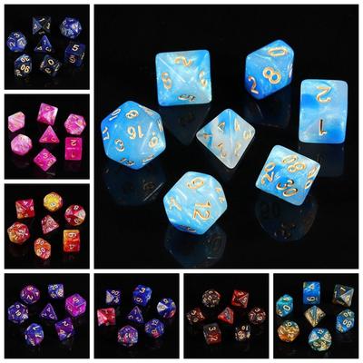 7PCS/Set Polyhedral Pearlescent Dice Double-Colors Mixed Color Dice Acrylic Dice  for RPG DnD