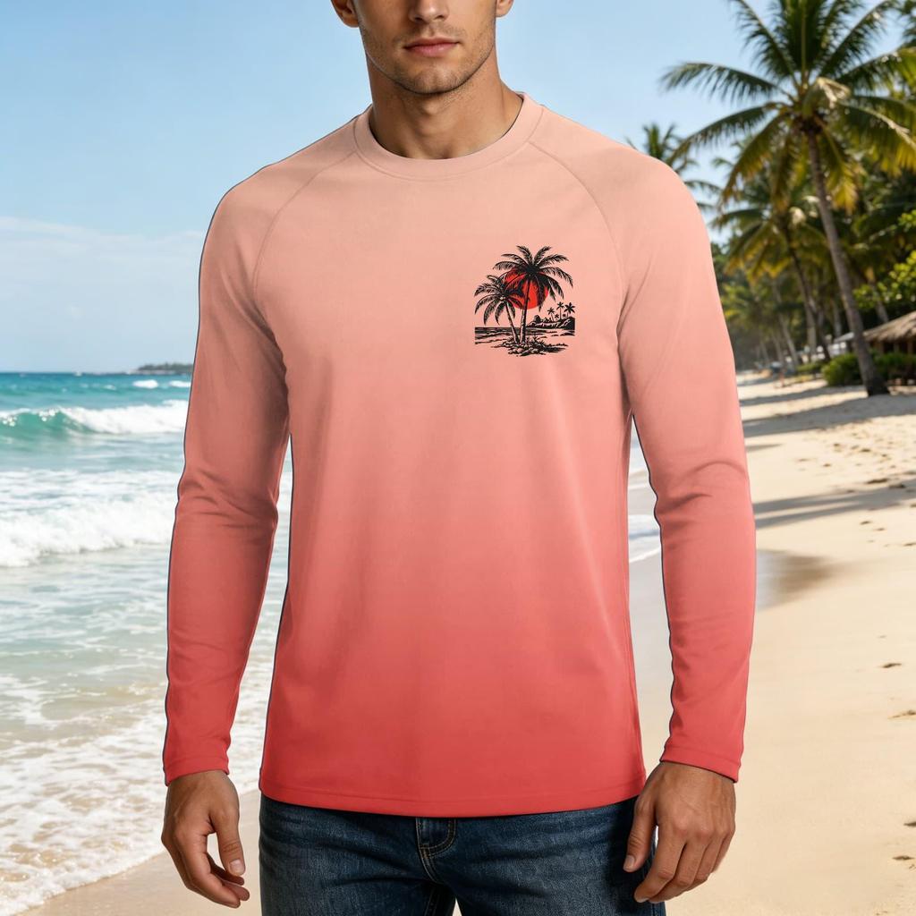 Men's Long Sleeve UPF50 Plus Sun Protection Shirt Lightweight Breathable Loose Fit Outdoor Casual T-Shirt for Summer Activities