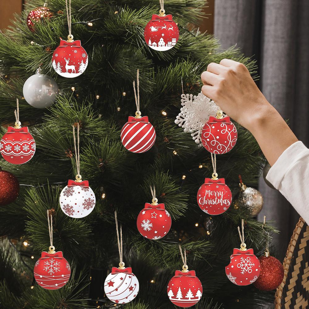 12Pcs Christmas Decoration Wooden White Snowflake Xmas Tree Ornaments for Home Decor Supplies 2026 New Year Navidad Accessories