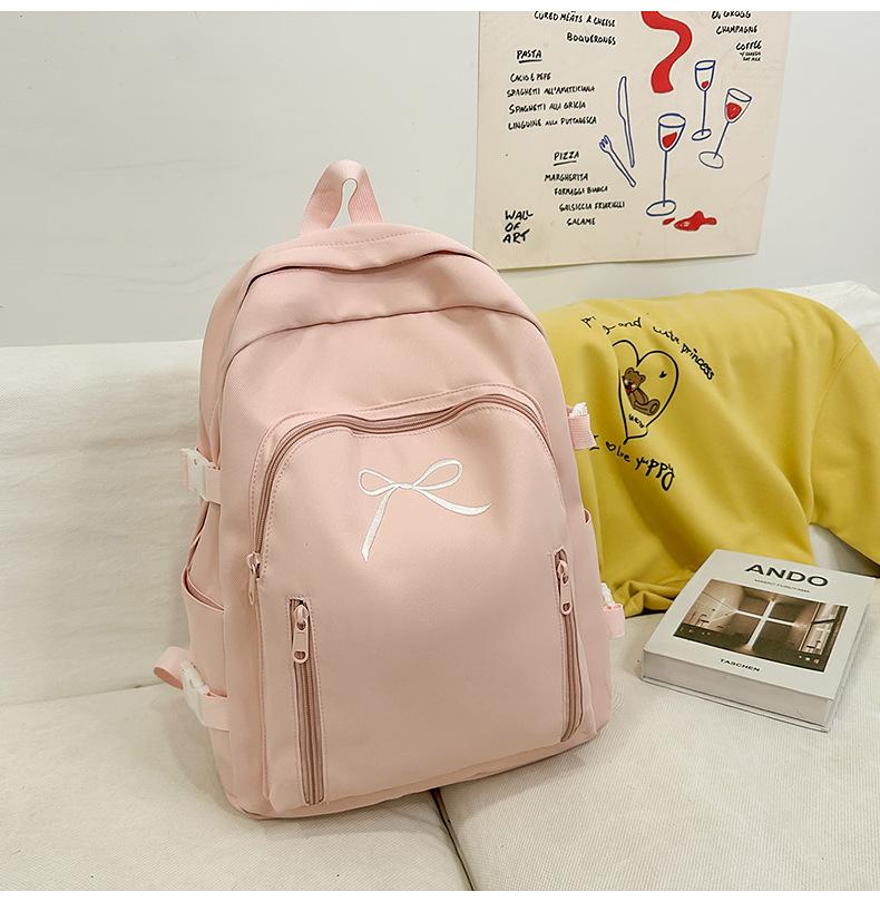 School Bag Solid Color Cute Bow Backpack New High Value Junior High School Student School Bag Commuting Travel Versatile Backpack