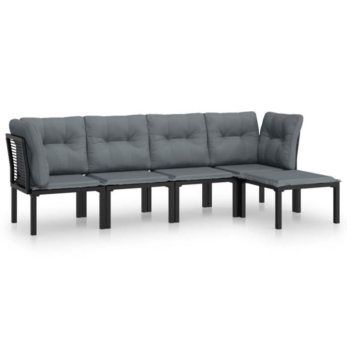 VidaXL Salon de Jardin 5 pcs, Ensemble de Meubles de Terrasse, Mobilier d'Extérieur, Chaise de Patio, Moderne, Noir et Gris 3187749