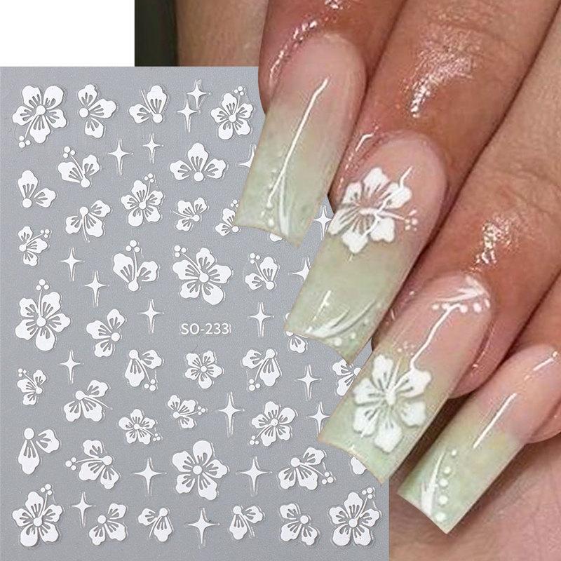 4 buc Autocolant Nail Art Floare Hibiscus 3D Alb Roz Floral Decal Y2K Auriu Argintiu Petală DIY Romantic Autoadeziv Decor Manichiură