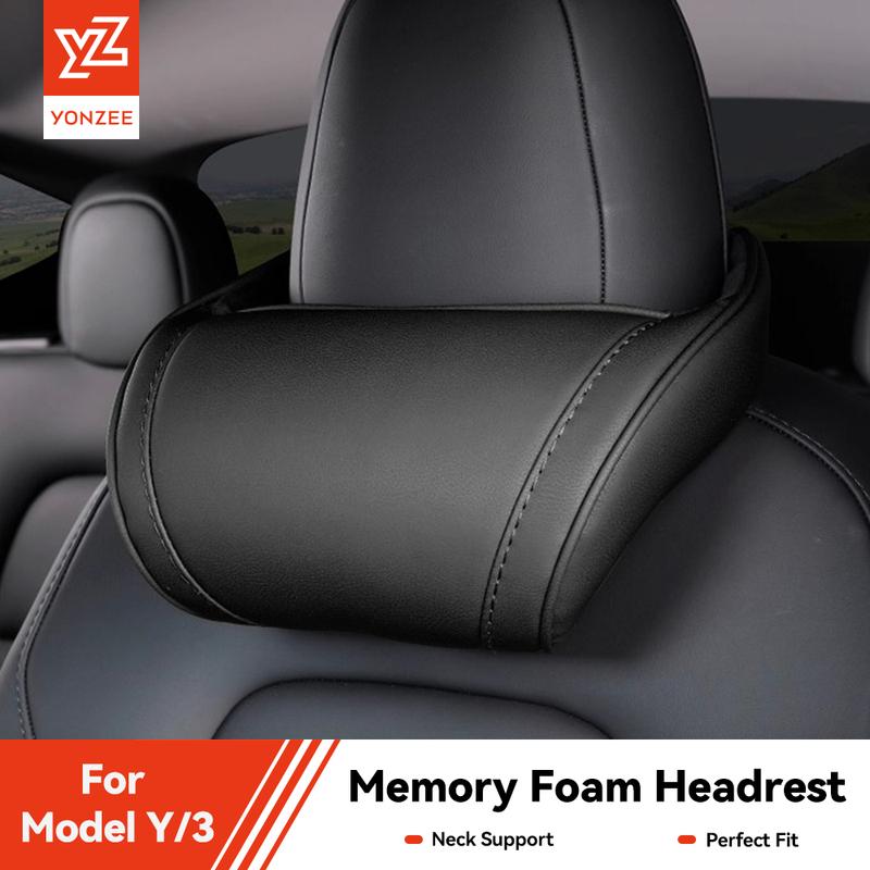 YZ Seat Headrest Travel Rest Neck Pillow For Tesla Model 3/Y/X/S PU Leather Neck Pillow Memory Foam Pillows 2025 Car Accessories