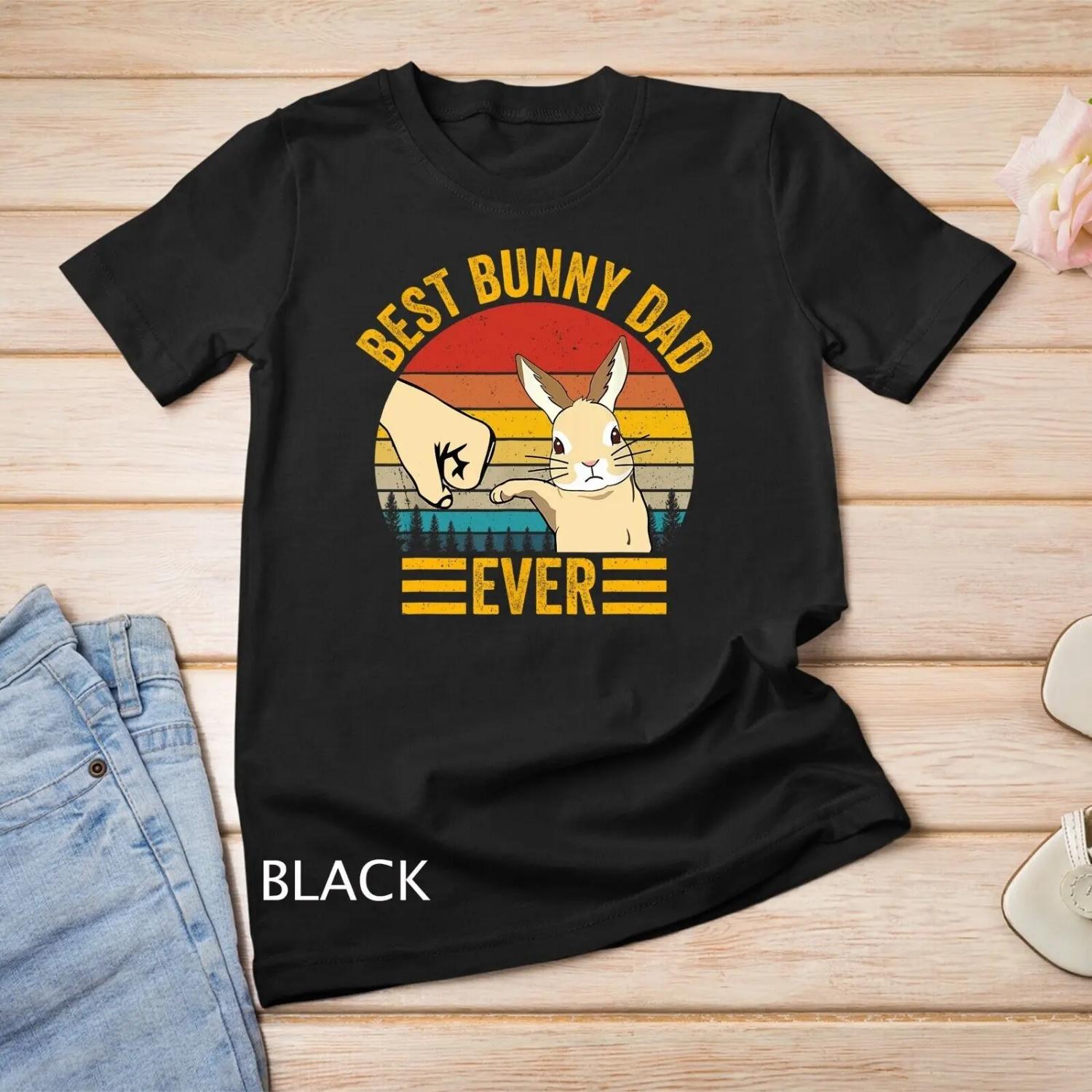 Men Best Bunny Dad Ever Vintage Rabbit Lover Father Pet T shirt S чёрный