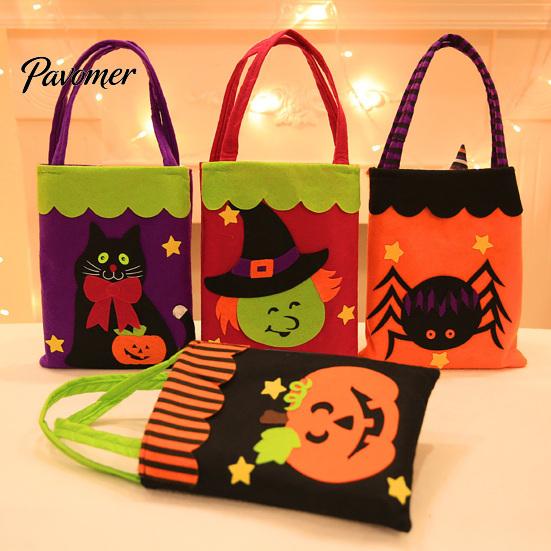 Pumpkin Ghost Printed Totes Halloween Candy Bags, Non-Woven Trick or Treat Tote Bags with Handles, Lightweight Portable Gift Pouches Cute Black