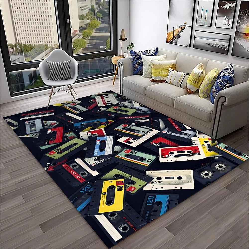 3D Music Cassette Tape Retro Pattern Carpet Rug for Home Living Room Bedroom Sofa Doormat Decor,kids Area Rug Non-slip Floor Mat