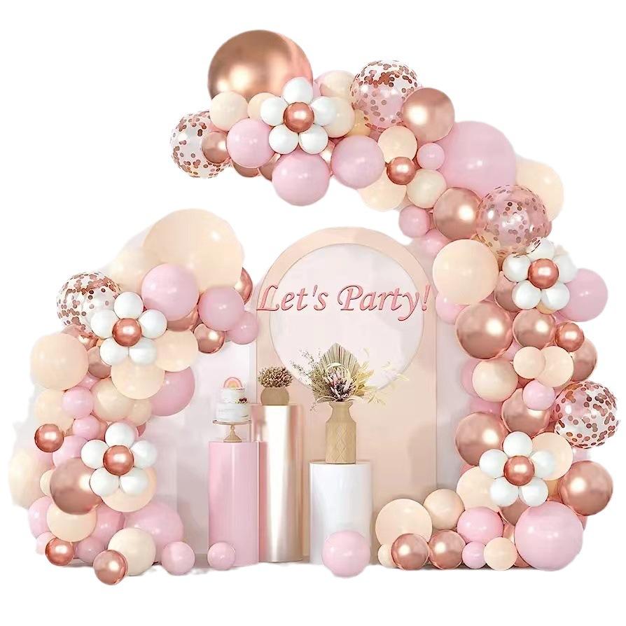 Bohemian Daisy Wreath Balloon Chain Pink Blush Naked Rose Gold Confetti Balloon Arch Kit