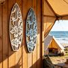 Wooden Surfboard Wall Hanging Decor Coastal Beach Hollow Surfboard Wall Art for Summer Tropical Bedroom Living Room Decoration