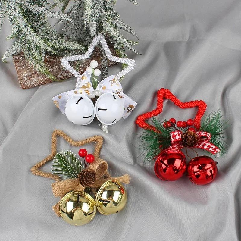 DIY Christmas Bell Decoration Set - Five Pointed Star + Bow Knot Pendants, Ideal for Tree & Window Holiday Decor