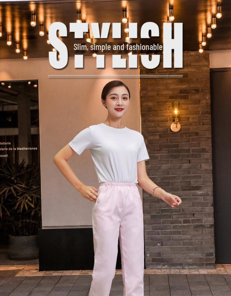 Thick Elastic Waist Nurse Uniform Pants - White, Pink, Blue, Green, Large Size