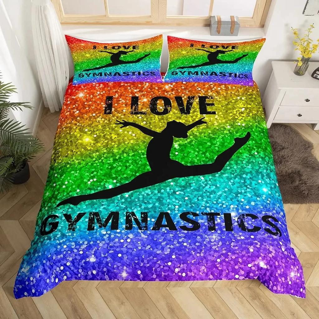Cheerleader Duvet Cover Set Full Size,Girls Dancer Comforter Cover Geometric Checkered Bedding Set Girls Cheerleading Bedspread