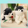 Cute Cartoon Handheld Rose Husky Plush Stuffed Toy Pillow For Room Decoration
