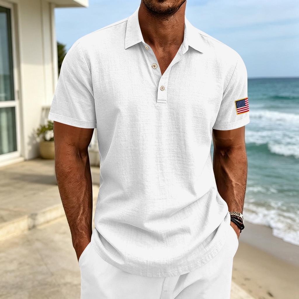 Herren Leinen Polohemden für Herren Kurzarm Hemd mit Knöpfen Herren Freizeit Golfhemden für Herren Henley Hemden für Herren Bequeme Passform