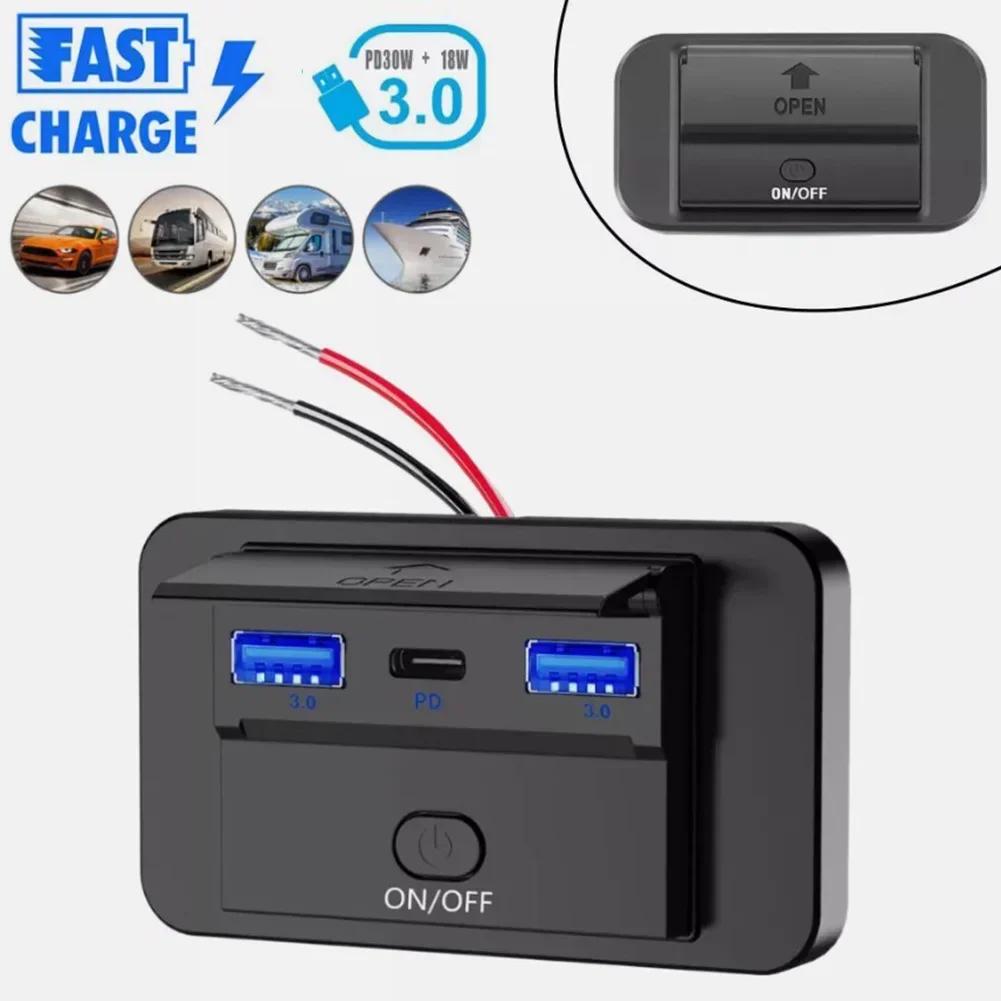 Autoladegerät-Steckdosenfeld, Dual-Schnellladegerät, Autoaufladung, 12-V-24-V-Fahrzeuge, 2 USB-Schnittstellen, Aluminiumlegierungsgehäuse