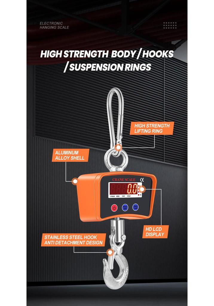 500kg/1t LED Crane Scale - Digital Hanging Hook Scale for Lifting
