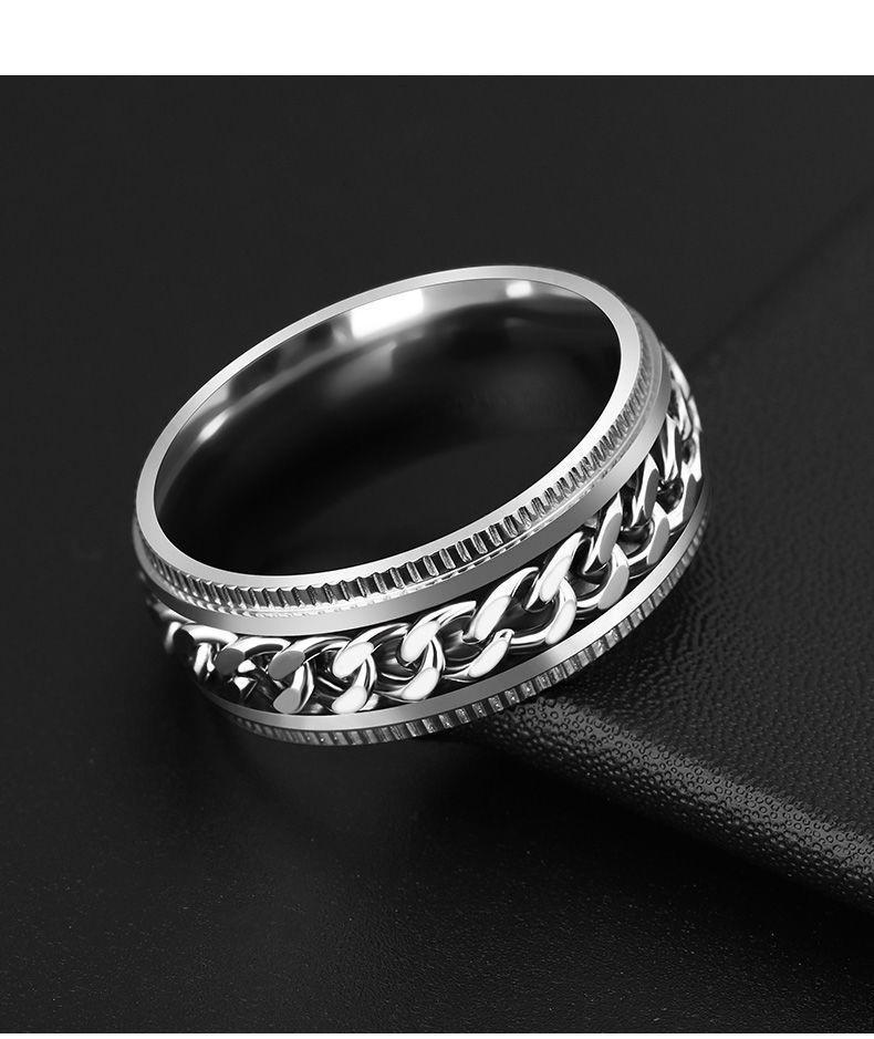 Men's Titanium Steel Rotatable Chain Ring with Embossed Pattern and Built-in Bottle Opener