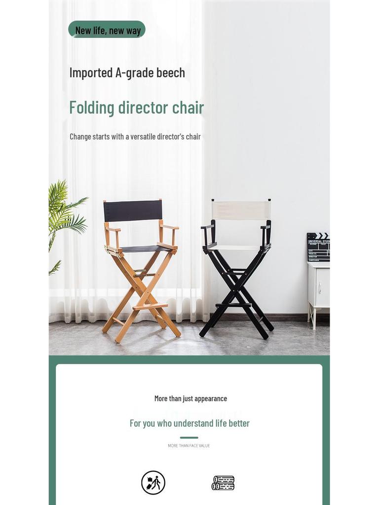 Skládací režisérské křeslo z masivního dřeva s plátěnou opěrkou - Barová stolička, Venkovní, Na líčení nebo Rybářské křeslo