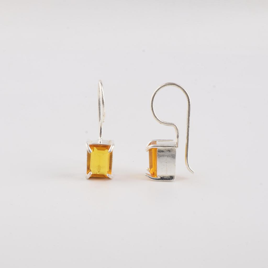 Natural Citrine Gemstone Silver Hook Earring 1" 925 Sterling Silver Handmade Jewelry For Women EE-180-1