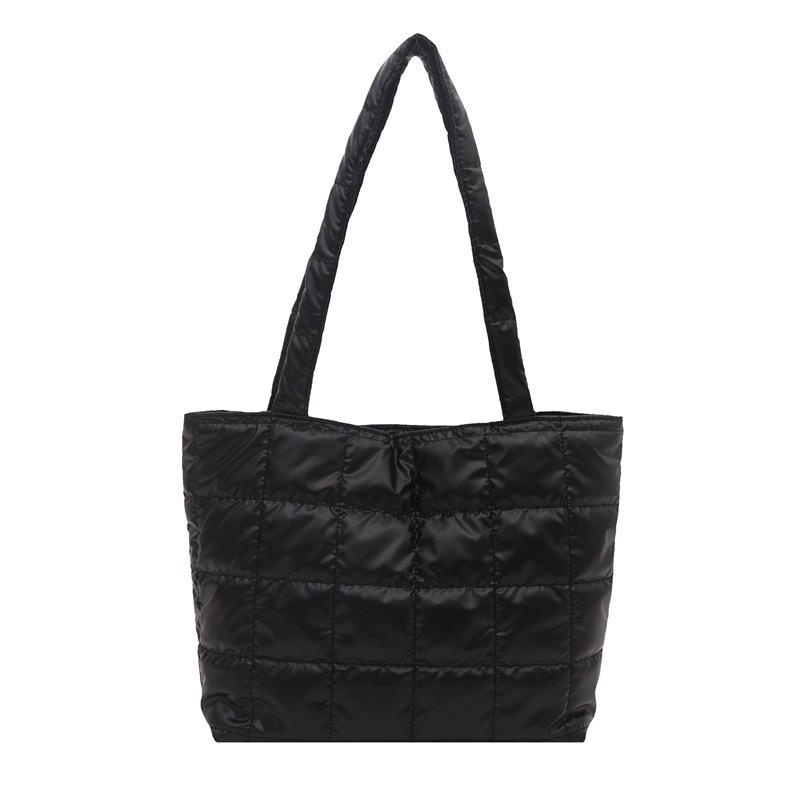 European and American Retro Large-capacity Bags, Autumn and Winter New Checkered Down Cotton Shoulder Bags, Simple Temperament Portable Tote Bags