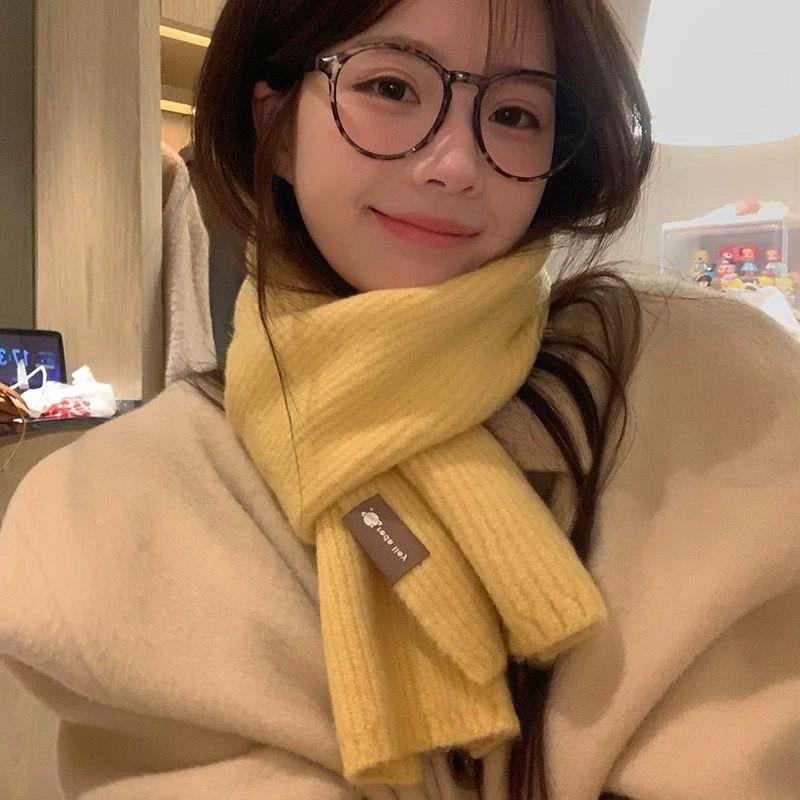 Scarf women's new winter high-end feeling versatile and cute wool knitted scarf men's neck protection to keep warm Korean version tide