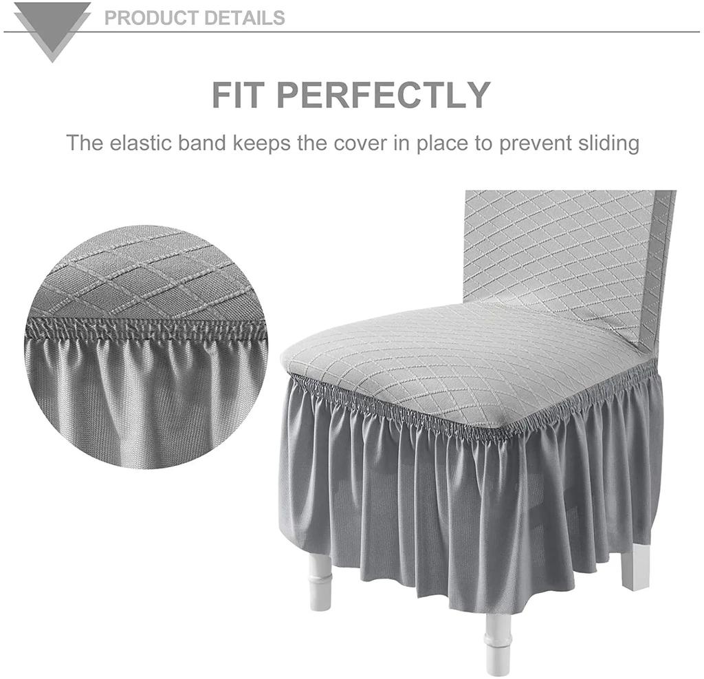 Housses de Chaise de Salle à Manger avec Jupe à Volants Spandex Extensible Jacquard Épaissi Universel Ajusté Housse de Chaise de Salle à Manger pour la Maison
