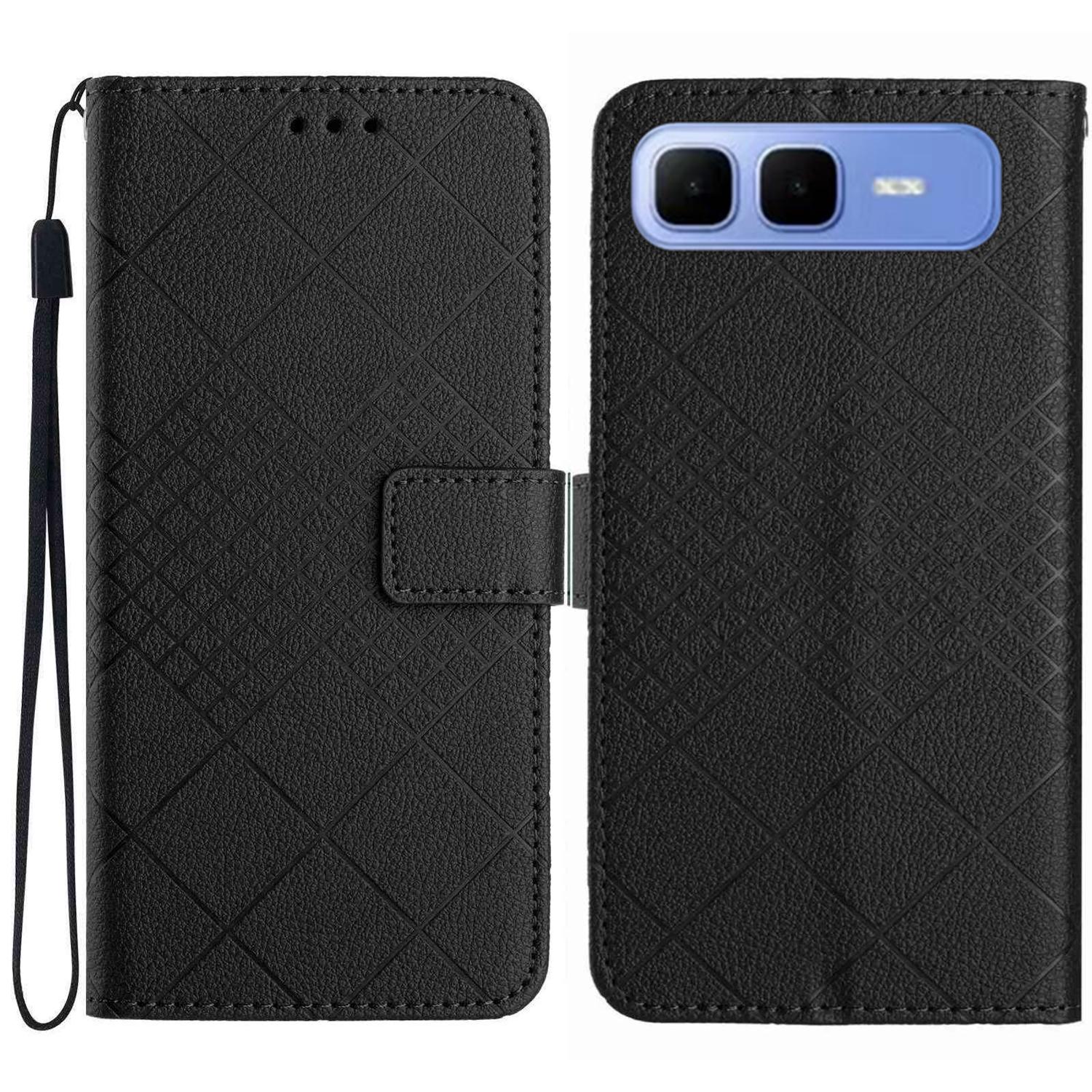 

For Infinix Smart 10 Plus Case Wallet Imprint PU Leather Flip Folio Phone Cover Black