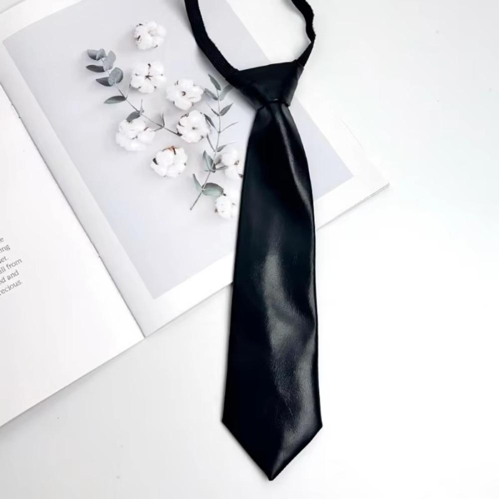 College Style PU Leather Ties Solid Color Lazy Tie Retro JK Necktie