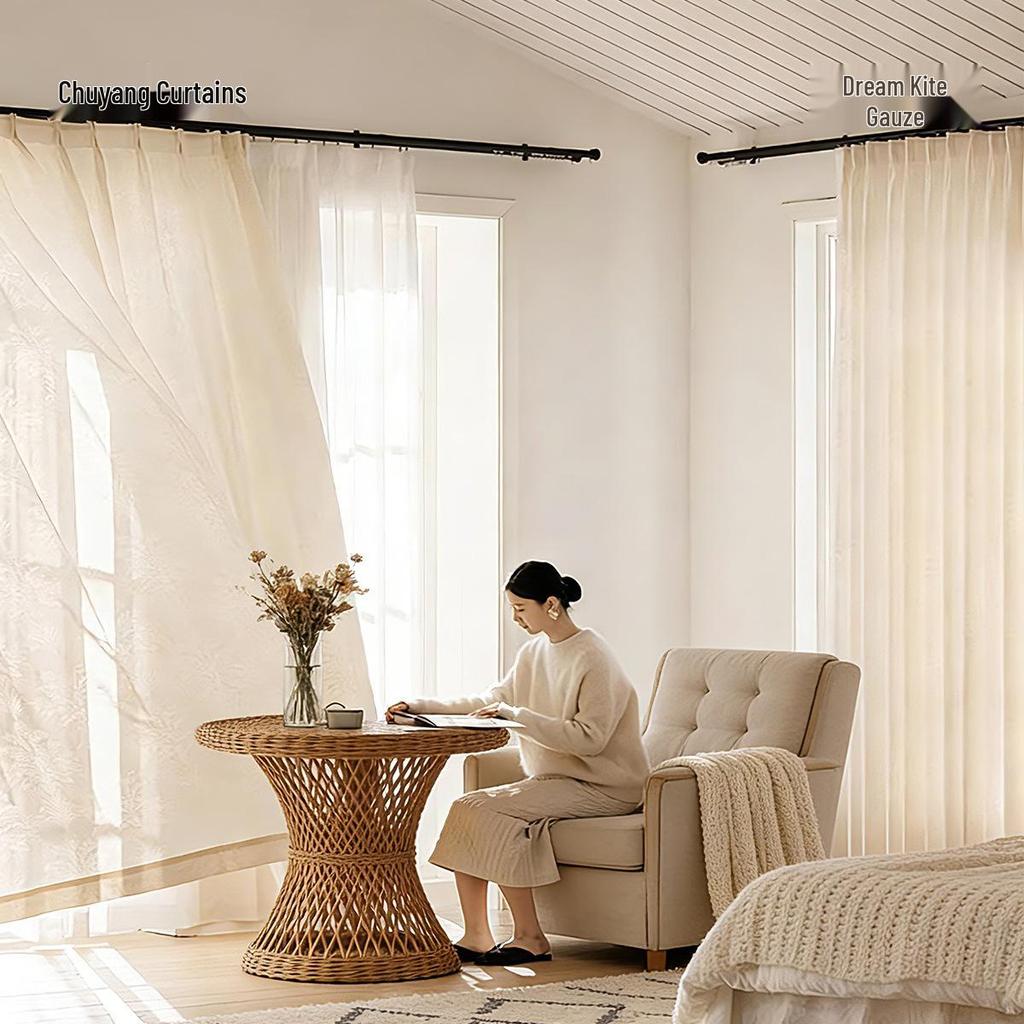 Chu Yang Meng Yuan Wei French Style Embossed Jacquard Sheer Curtains - Living Room Balcony, Light Filtering Privacy.