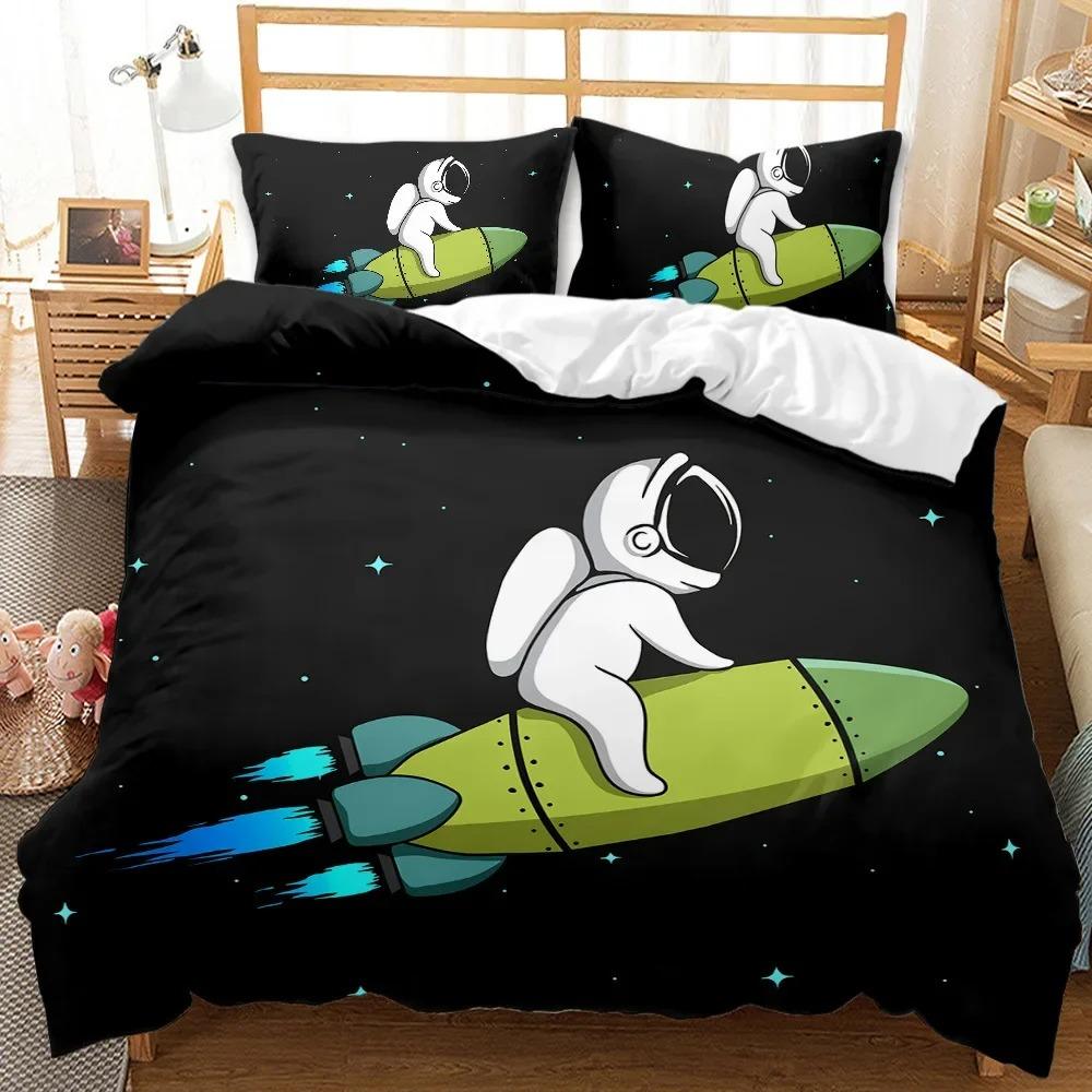 Astronaut Duvet Cover Set, Space Bedding Set for Kids Boys, Sky Galaxy Themed Comforter Cover, QueenKingTwin Size Quilt Cover