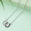 Black White Rhinestone Jewelry Double Horse Hoof Pendant Necklace Zinc Zinc Alloy Chain Women Lady
