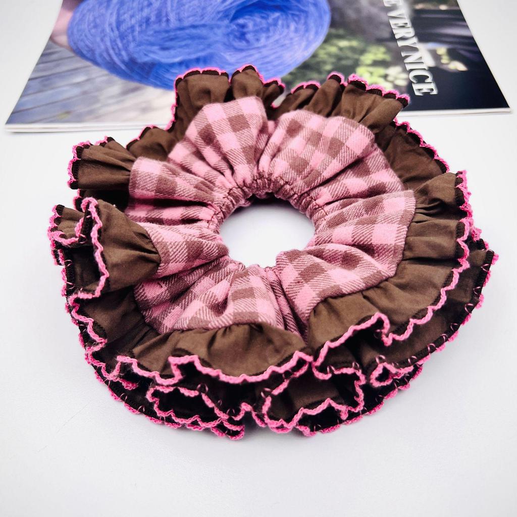 Süßes koreanisches Karomuster Rüschen Scrunchie: Vielseitiges Haargummi
