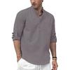 Men's Cotton Linen Long Sleeve Polo Shirt Lightweight Henley Neck Hawaiian Beach Style Solid Color Tops Vacation T-shirt