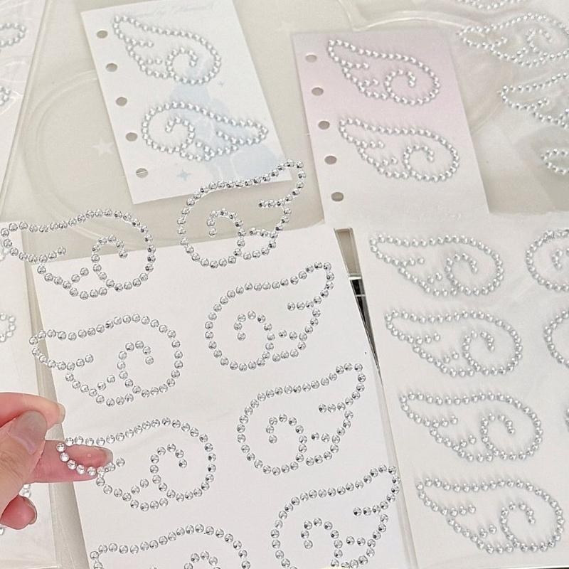 Silver Angel Wings Rhinestone Stickers Sparkle Crystal Bling Decals for Ins Packaging DIY Decoration Patches Shiny Self-Adhesive