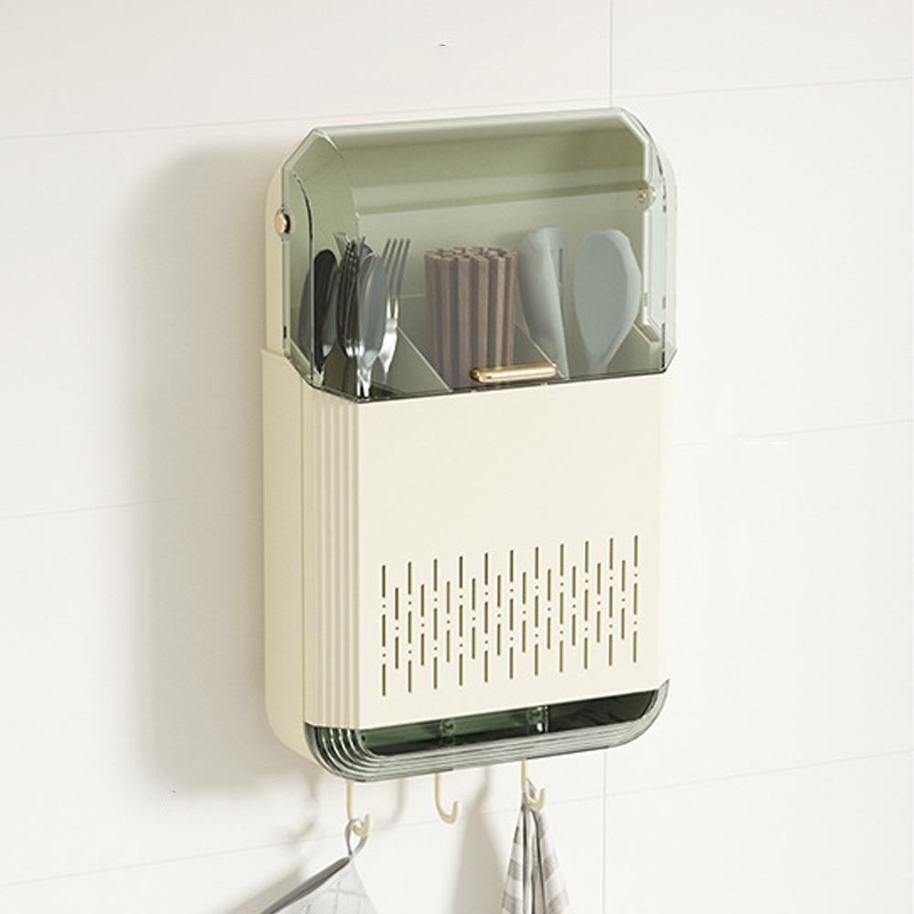 Wall Mounted Kitchen Cutlery Holder Dust-proof Draining Racks  Spoon Storage