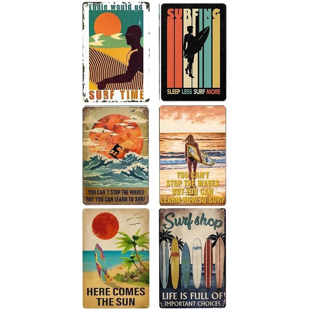 Retro Tin Signs Beach Room Decor Vintage Beachy Bedroom Surfboard Wall Decor 12x8 Inches Sign For Surfer Girl Aesthetic