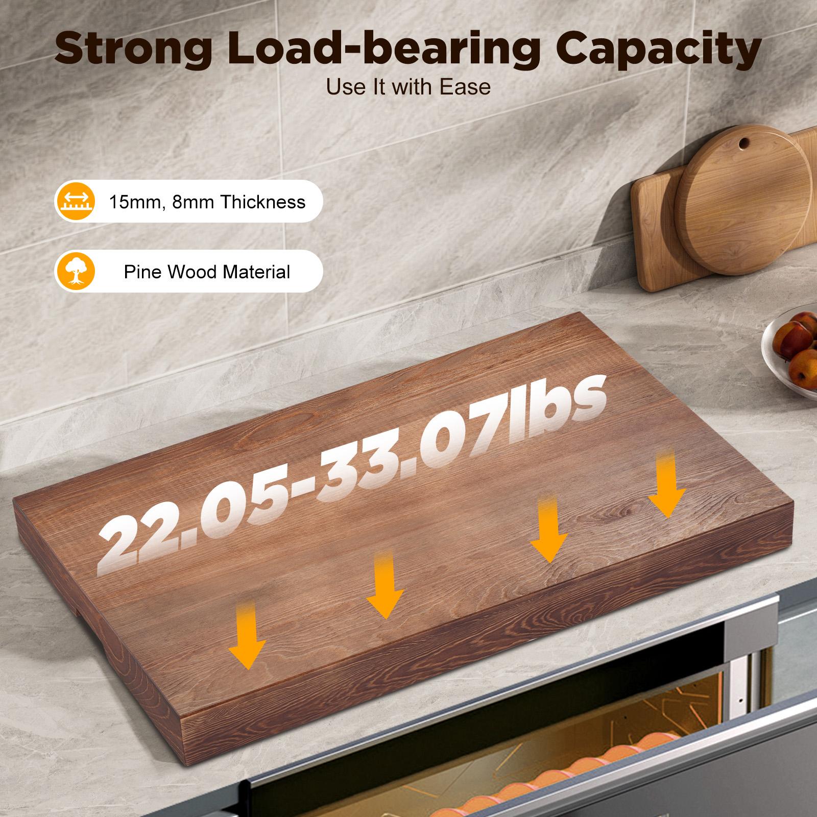 Stove Top Cover, Walnut Color Noodle Board for Kitchen - Handmade Pine Wood Stove Cover with Handles, Extra Thick 8mm (0.31inch)