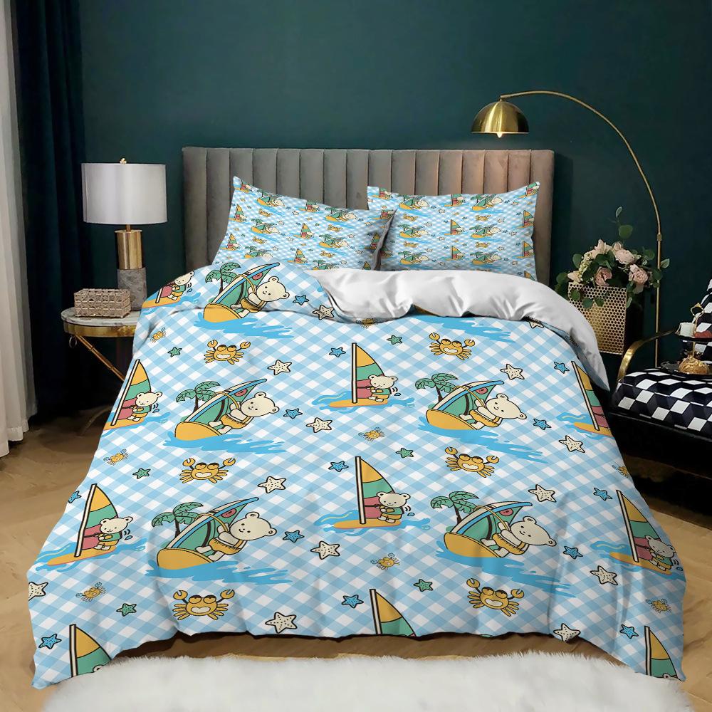 Simple And Fresh Three-Piece Cartoon Sail Kit Quilt Cover Bedding Tide